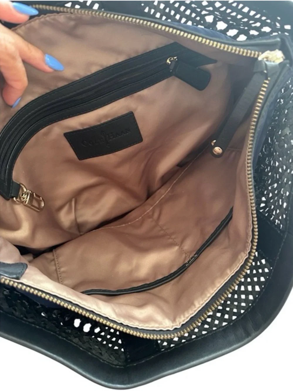 Cole Haan Black Woven Leather Tote with Shoulder Strap